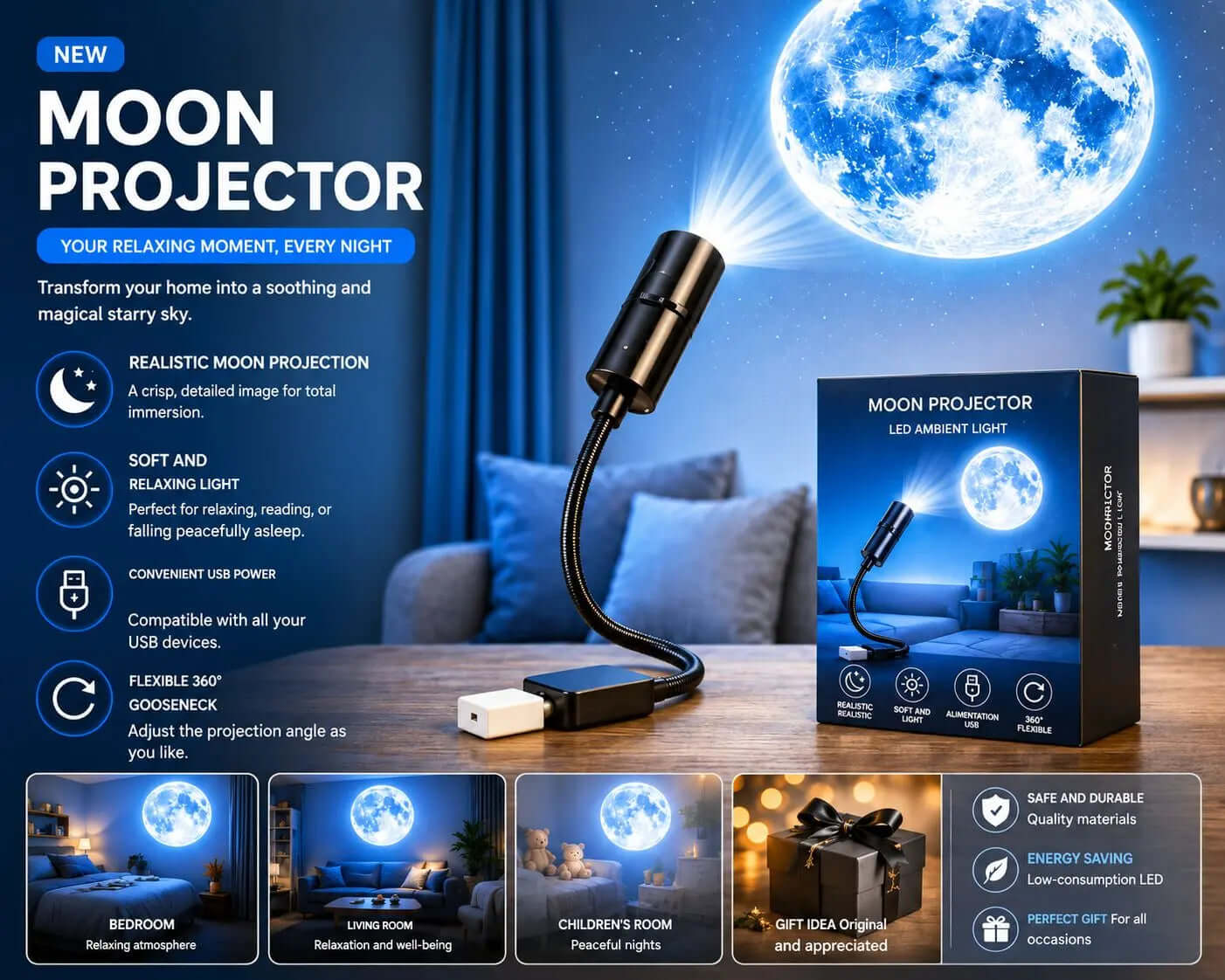 Lampe Projection Lune : La Magie Lunaire dans Votre Chambre