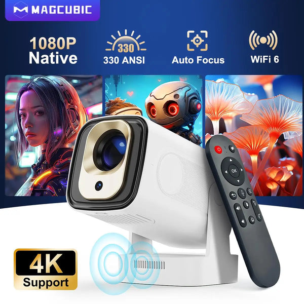 Projecteur 4K portable Douchity avec image 1080P native, télécommande et support de résolution 4K.