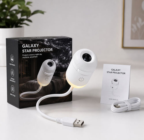 projecteur ciel étoilé Douchity™ avec boîte, câble USB et mode d'emploi, idéal pour un ciel étoilé relaxant.
