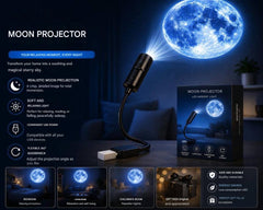Lampe projection lune projetant une lumière douce sur le plafond, créant une ambiance relaxante.