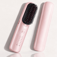 Brosse Lissante Sans Fil Douchity™ en rose, offrant une coiffure rapide et sans encombrement grâce à sa conception portable.