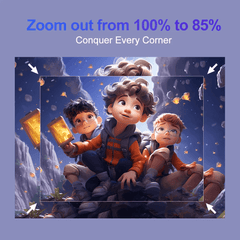 Children exploring with flashlights, demonstrating how to zoom out from 100% to 85% on the Douchity - MINI Projecteur Pro.