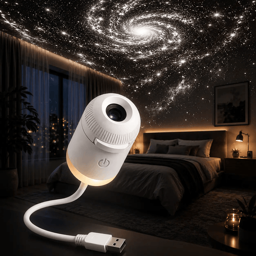 Projecteur d'étoiles & Galaxy pour plafond Douchity™ illuminant un plafond étoilé dans une chambre.
