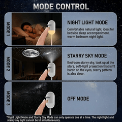 Mode de contrôle du projecteur ciel étoilé avec options : lumière de nuit, ciel étoilé et mode éteint.