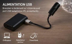 Alimentation USB pour lampe projection lune, branchez facilement sur adaptateur secteur, PC ou powerbank.