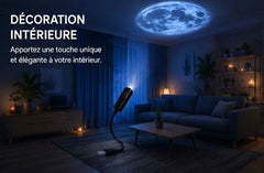 lampe projection lune projetant une lumière douce sur le plafond dans une pièce élégante