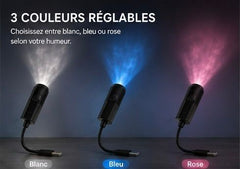 lampe projection lune avec 3 couleurs réglables : blanc, bleu, rose pour une ambiance personnalisée