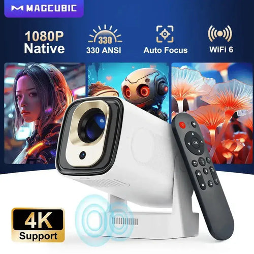Projecteur 4K Magcubic HY310 avec autofocus, WiFi 6 et télécommande, affichage 1080P natif.