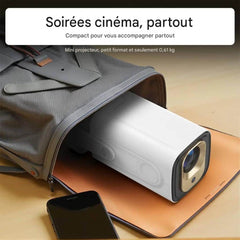 Douchity - Projecteur Pro Max inside a backpack, showcasing its portable design and lightweight at 0.61 kg.