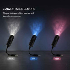 Lampe projection lune montrant trois couleurs ajustables : blanche, bleue et rose pour s'adapter à votre humeur.